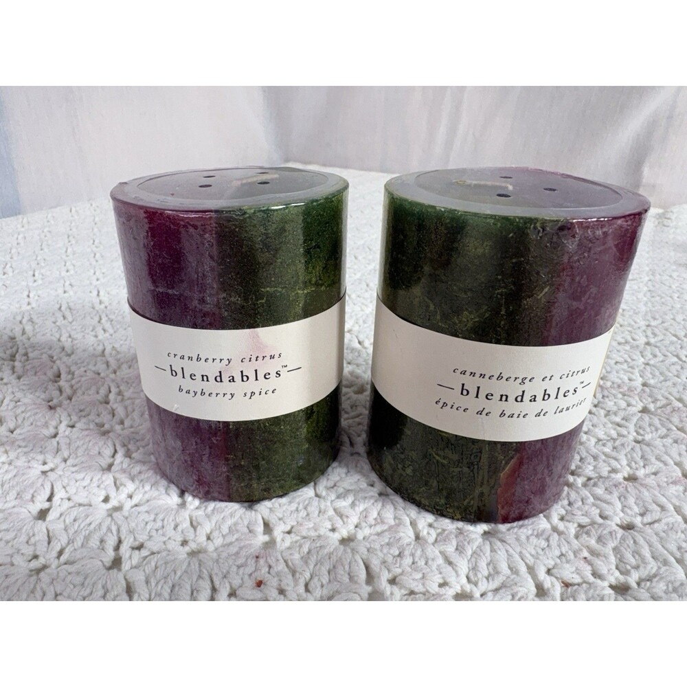 2 PIER 1 Blendables Cranberry Citrus Pillar Candles 4x4 Red Green SEALED
